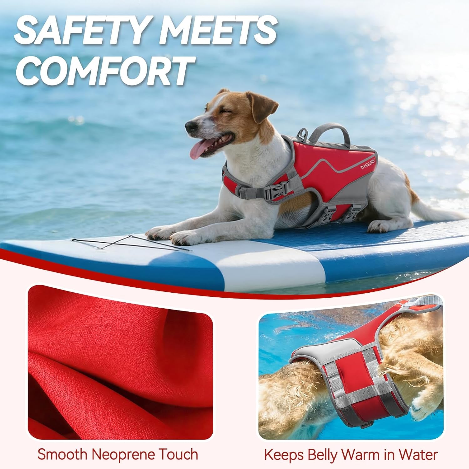 Neoprene Dog Life Vest, Dog Life Jacket for Swimming & Boating, Buoyancy & Comfort for Puppy Doggy, Swimming Vest with Handle, M, Red